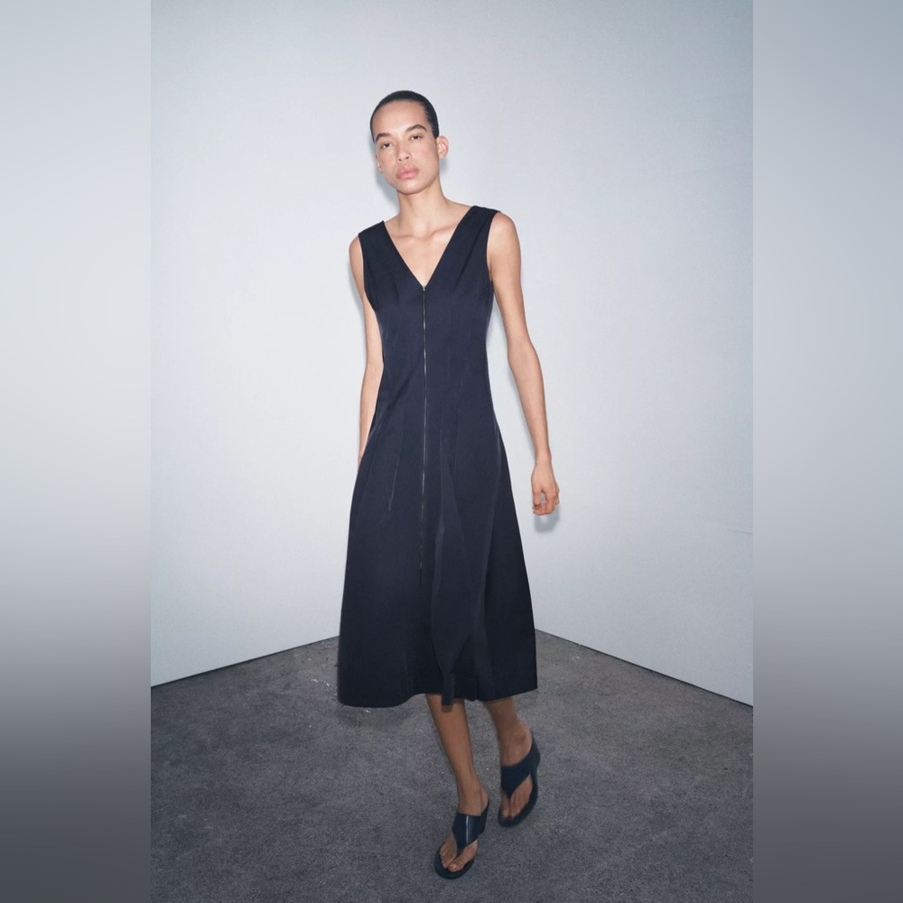 ZARA ZW COLLECTION MIDI ZIPPER DRESS SZ L Used once - Picture 4 of 5